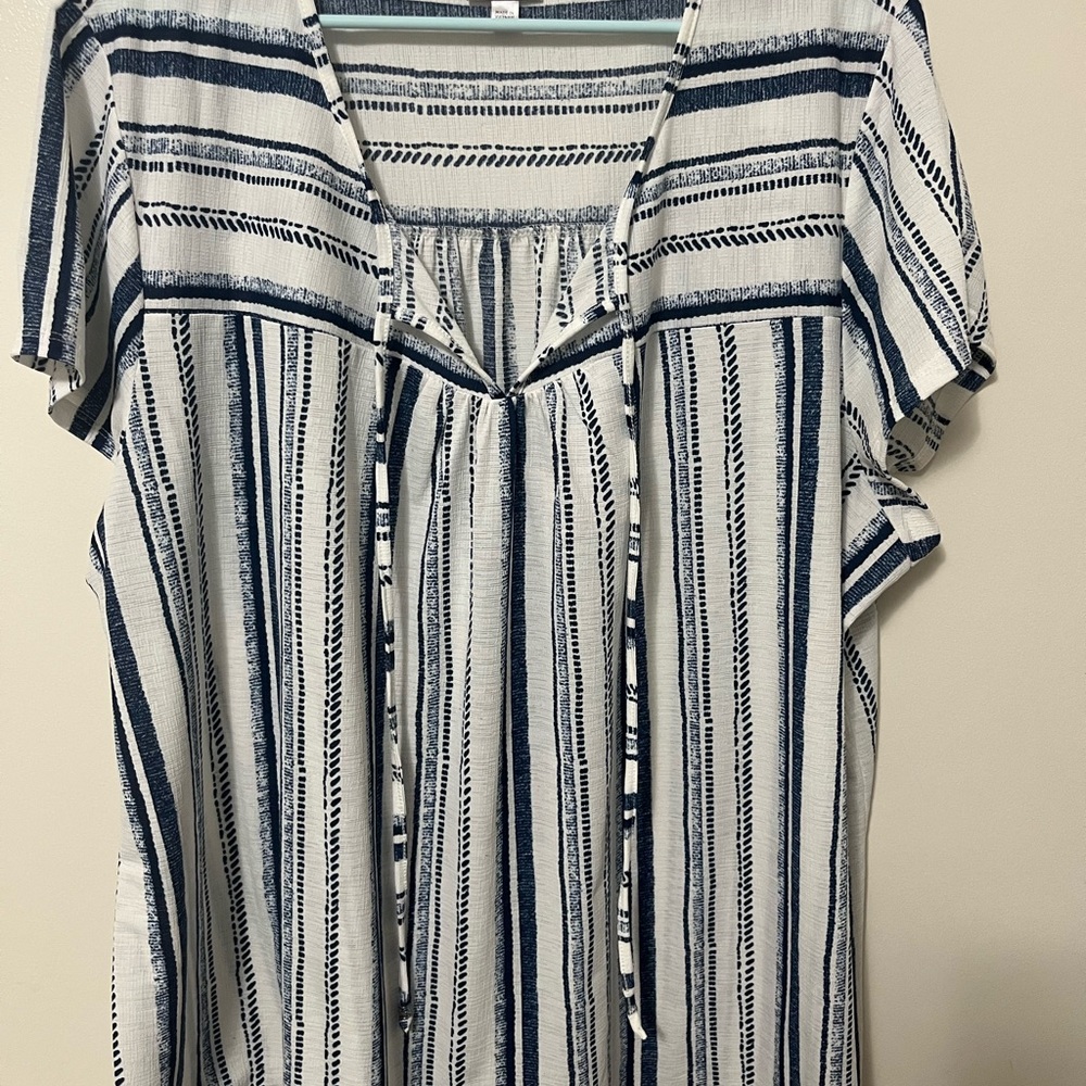Avenue Navy & White Striped Tie-Front Tunic